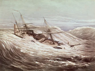 La Fragata de Vapor Mississippi en un Tifón, grabado por Currier y Ives, 1854